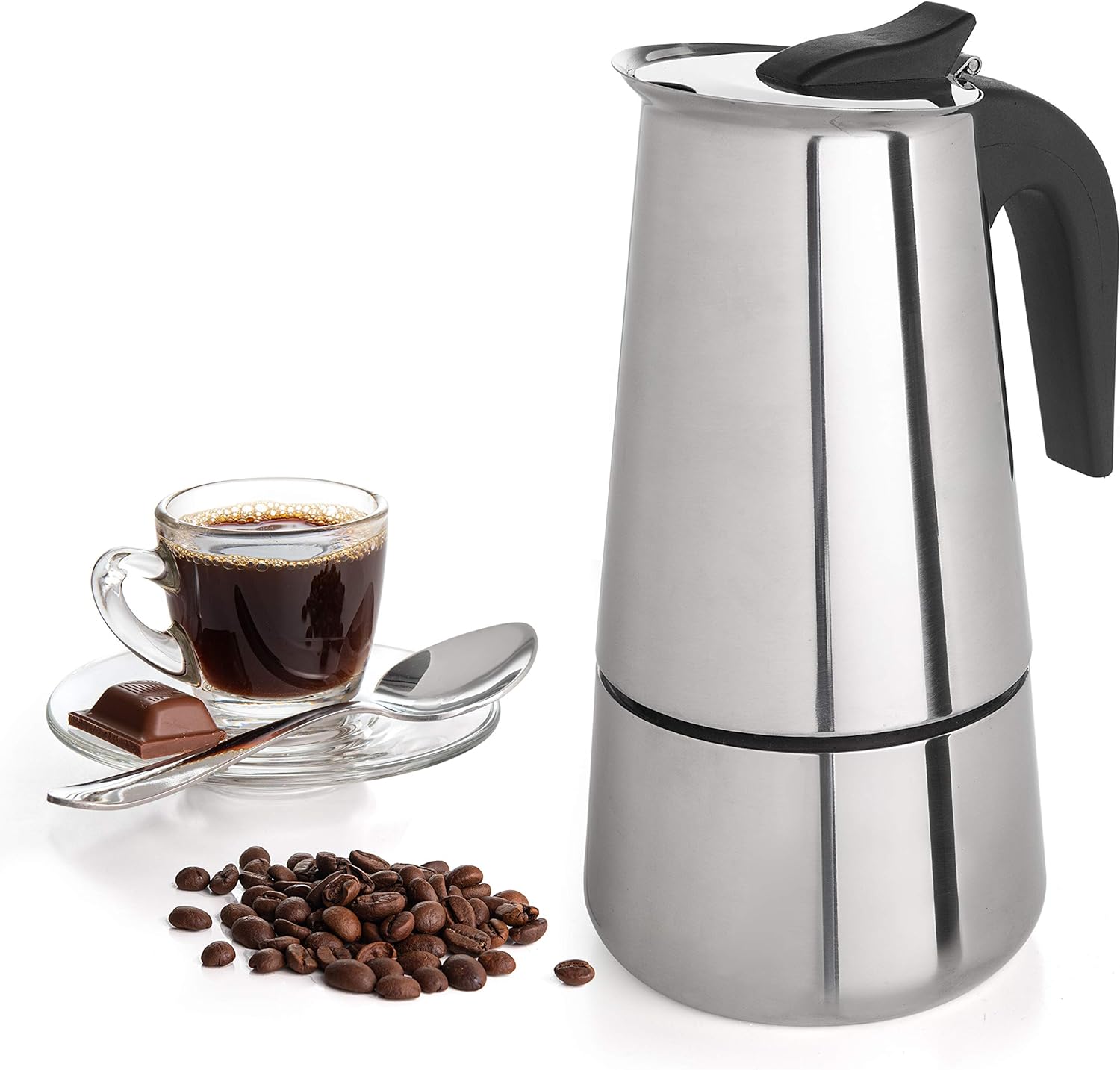 This is a great quality stainless steel coffee brewer and espresso maker. Its not one of those cheap aluminum ones that can get damaged easily. Its a good size for making 2 regular cups of coffee yet small enough to carry around for travel and very easy to clean. I highly recommend it.
