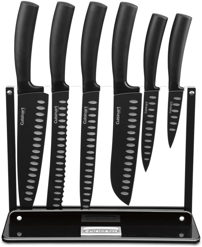 Cuisinart C77NS-7P Classic Nonstick Edge Collection 7-Piece Cutlery Knife Set with Acrylic Stand, Black