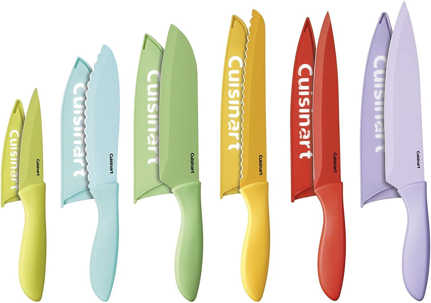 I love the fact that the knives are color-coded for size/type, and come with protective covers. They're dishwasher safe, can be stored anywhere thanks to their covers, and were an excellent price. Most importantly, they're very sharp, and easily cut through bones!
