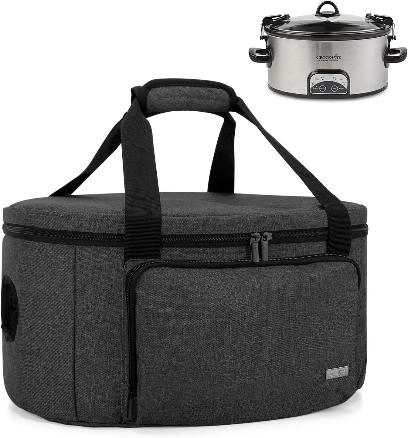 Luxja Insulated Slow Cooker Bag (with a Bottom Pad and Lid Fasten Straps), Slow Cooker Carrier Fits for Most 6-8 Quart Oval Slow Cooker, Black