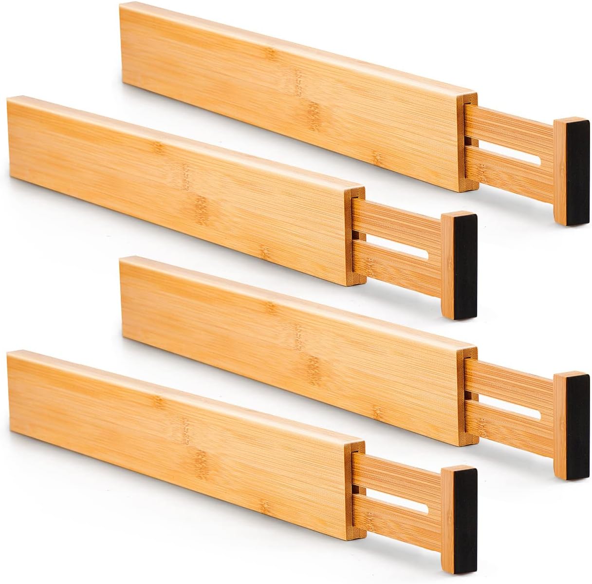 Utoplike 4 PCS Bamboo Kitchen Drawer Dividers, Adjustable Drawer Organizers, Spring Loaded, Works in Kitchen, Dresser, Bathroom, Bedroom, Drawer, Desk