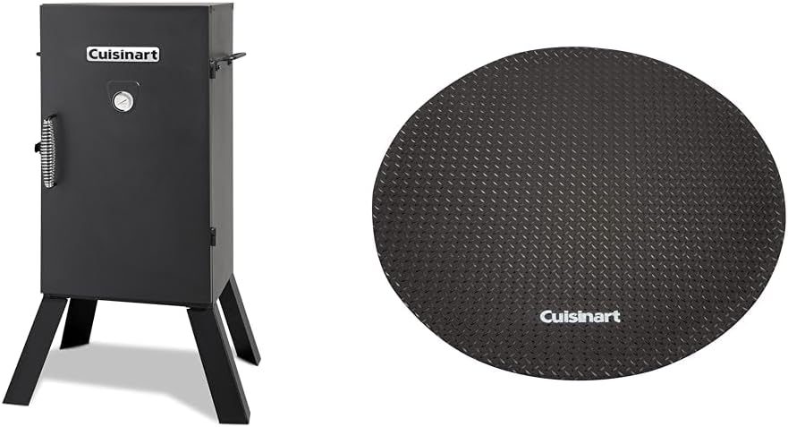 Cuisinart COS-330 Vertical Electric Smoker, Three Removable Smoking Shelves, 30, 548 sq. inches Cooking Space & CGMT-046, 46 Circular Grill Mat, Mat-46, Black