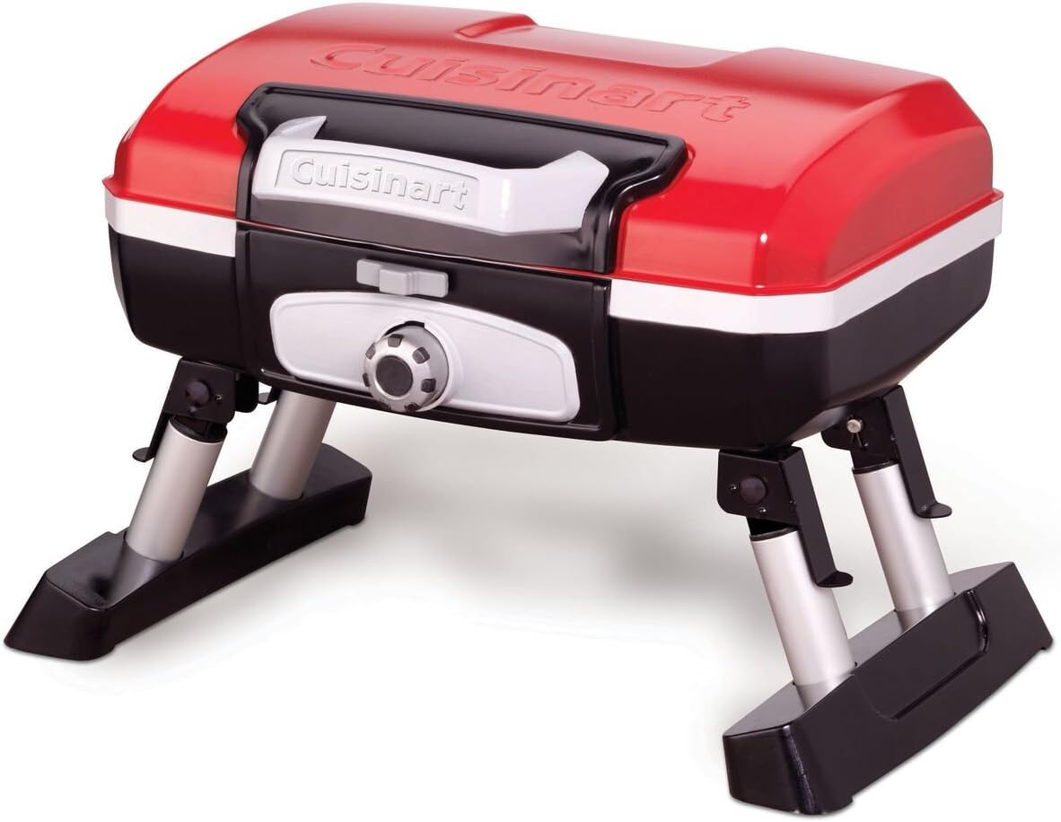 Cuisinart CGG-180T Petit Gourmet Portable Tabletop Propane Gas Grill, Red 17.6 x 18.6 x 11.8-Inch