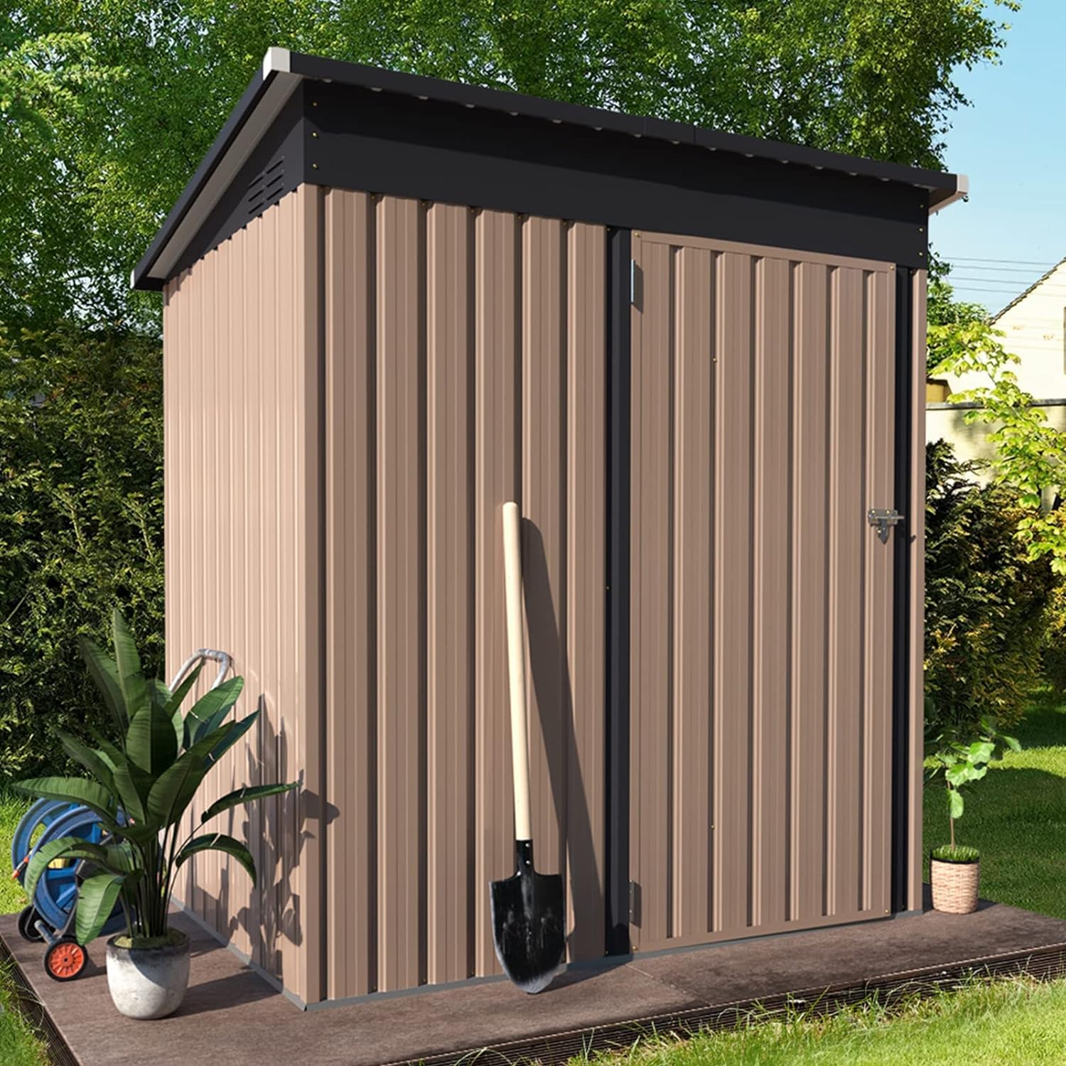 AECOJOY 5' x 3' Outdoor Storage Shed, Small Metal Shed (16.6 Sq.Ft Land) with Design of Lockable Door, Utility and Tool Storage for Garden, Backyard, Patio, Outside use.