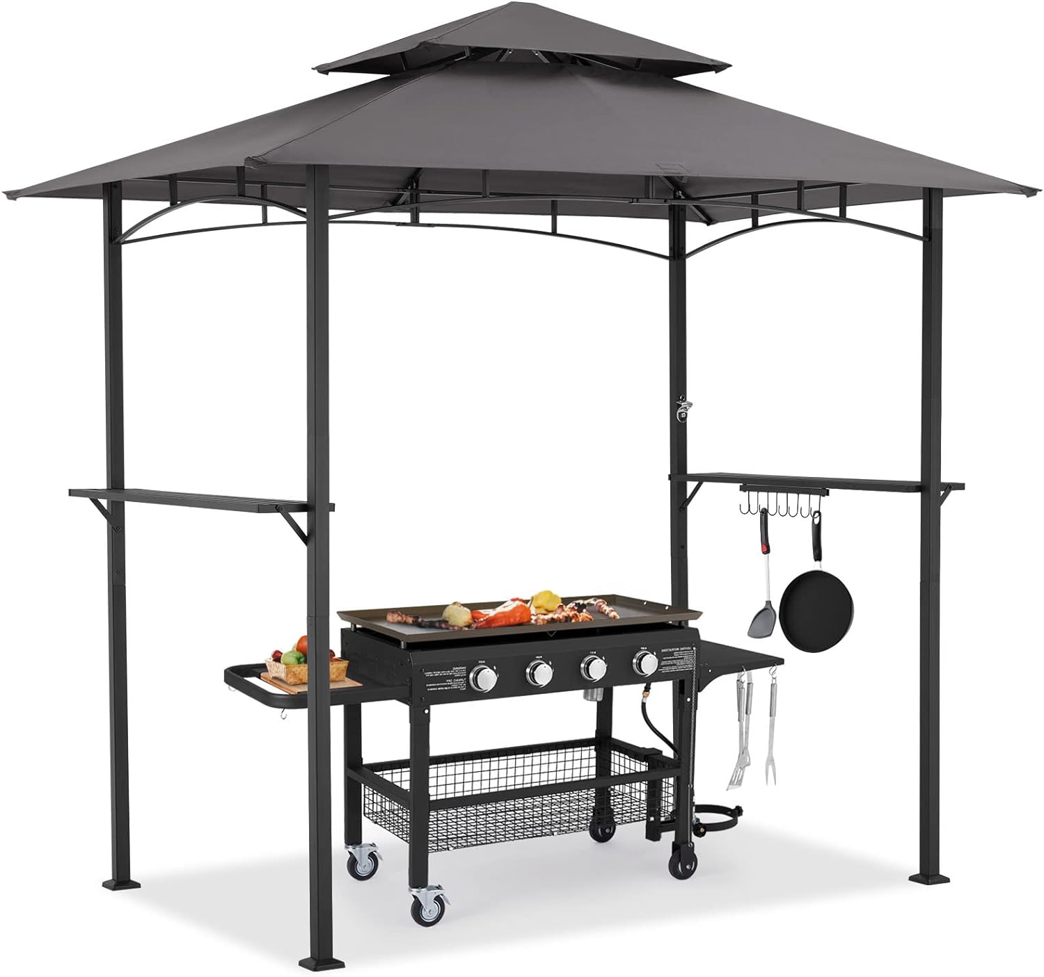 AECOJOY 8' x 5' Grill Gazebo, Grill Canopy for Outdoor Grill, 2- Tier BBQ Gazebo Shelter for Patio, Backyard and More (Dark Grey)