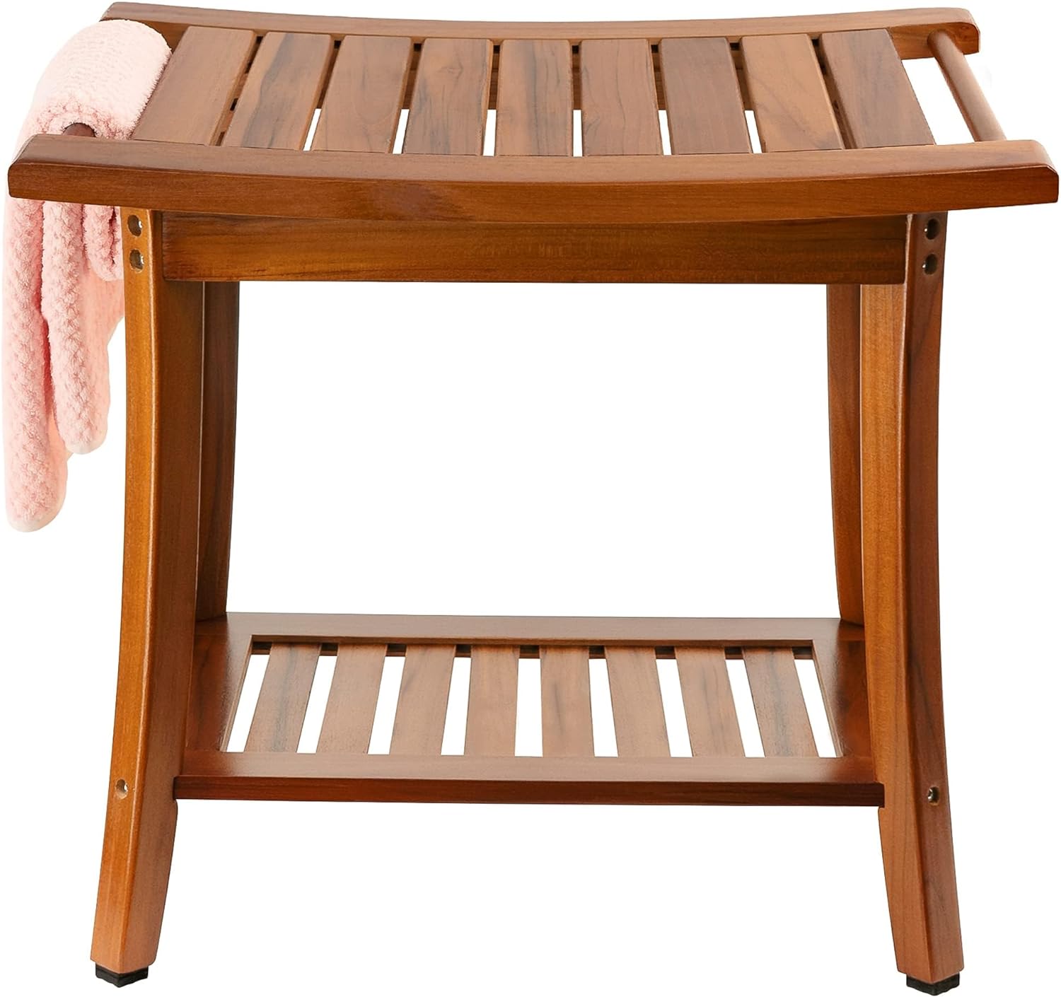 Utoplike Teak Shower Bench Seat with Handles, Portable Wooden Spa Bathing Stool with Storage Towel Shelf, 22 x 13 x 18.6, Perfect for Indoor and Outdoor Use