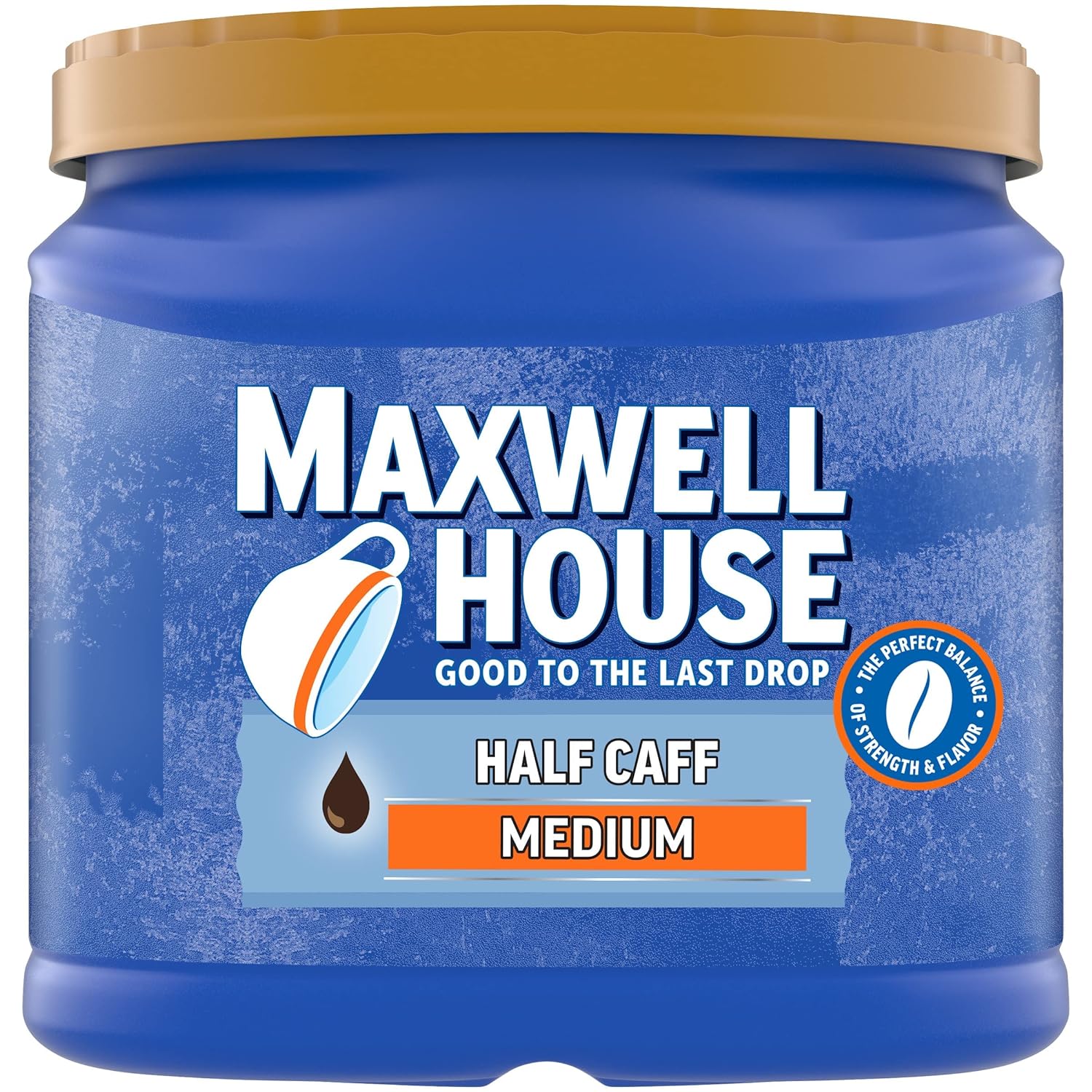 It is hard to find 1/2 decaf coffee in my supermarket . Maxwell House has always been a favorite brand so finding this was great. The price is very good and even better with subscribe and save. I love its aroma