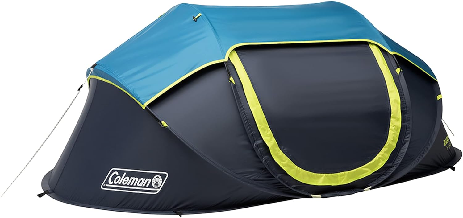 This is my second Coleman pop-up tent. I got this one, because my girlfriend and I couldn't fit our sleeping pads in the 2 person, so I pretty much had to get a 4 person. Despite the fact that our sleeping pads are really big, the 4 person fits them without a problem and it is supposed to fit a queen size mattress as well. The dark room technology was an extra $20 and it was well worth it! We slept in until 8 in the middle of summer and, with eyes shut, couldn't tell that the sun was up. The onl