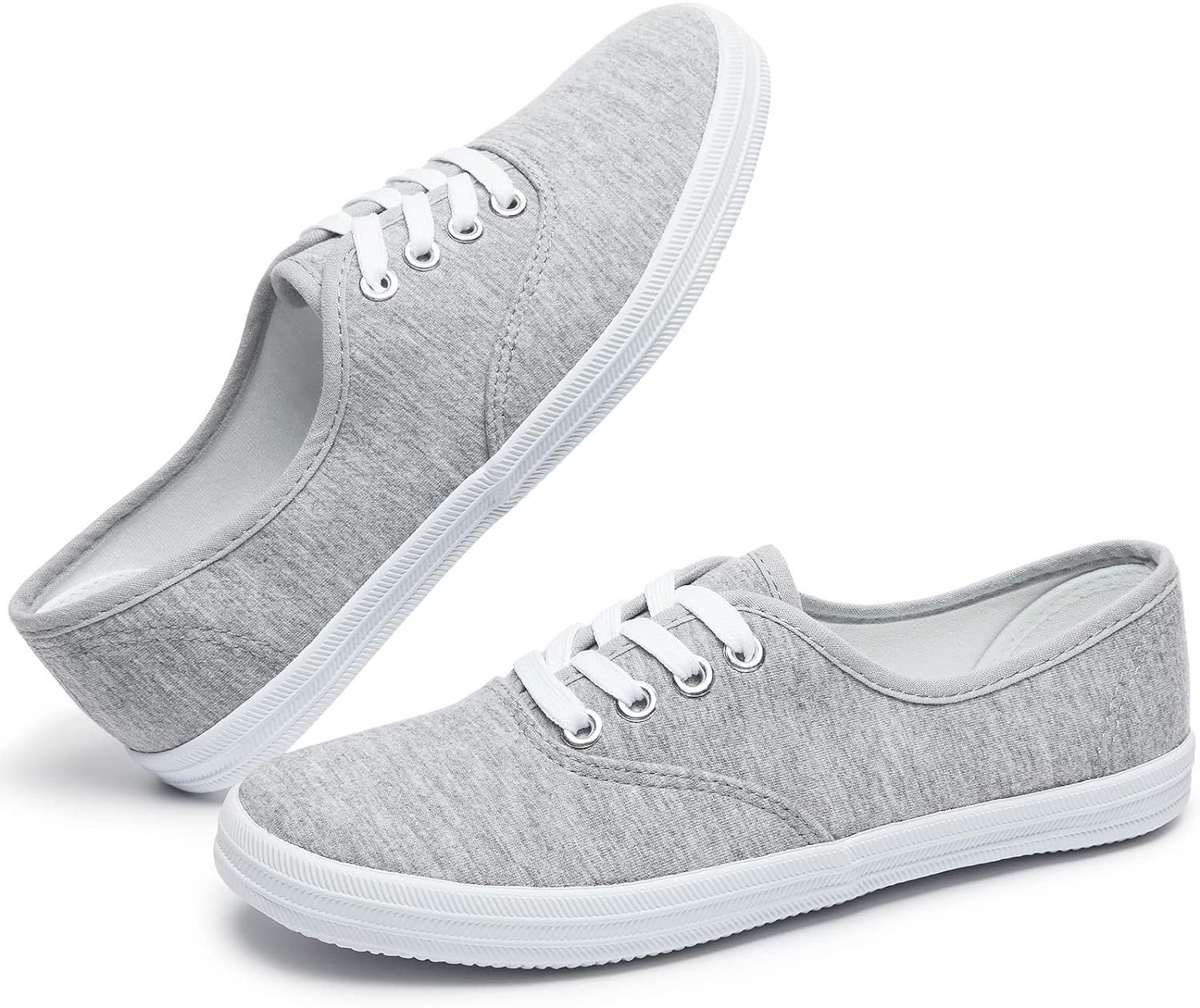 TUOPIN Womens White Canvas Sneakers Low Top Lace-up Canvas Shoes Lightweight Casual Tennis Shoes
