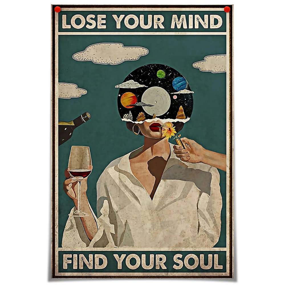 Vintage Lose Your Mind Find Your Soul Poster Mental Health Inspirational Quote Canvas Wall Art Aesthetic Posters Music Girl Print Painting Abstract Wall Decor for Bed Room Bathroom 12x16in Unframed