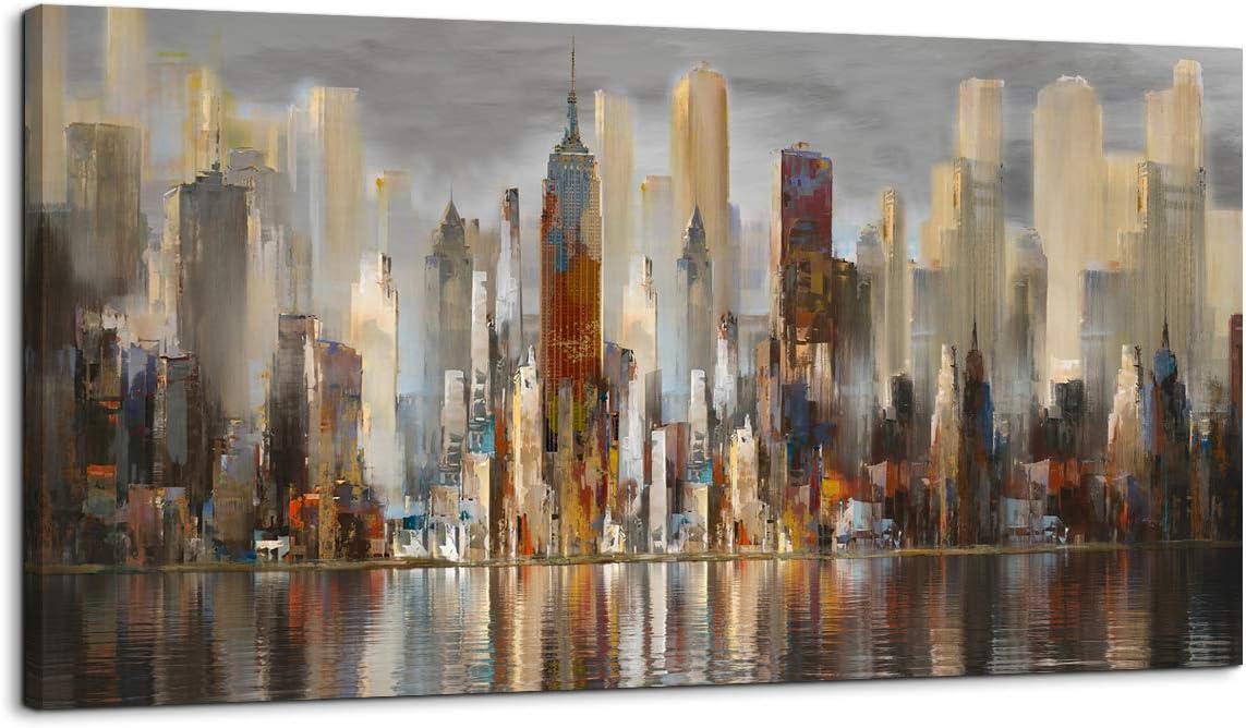 Wall Decorations Framed Large Cityscape New York Wall Decor Canvas Prints Abstract Brown City Theme Paintings Modern Canvas Wall Art for Living Room Bedroom Big Size 30x60