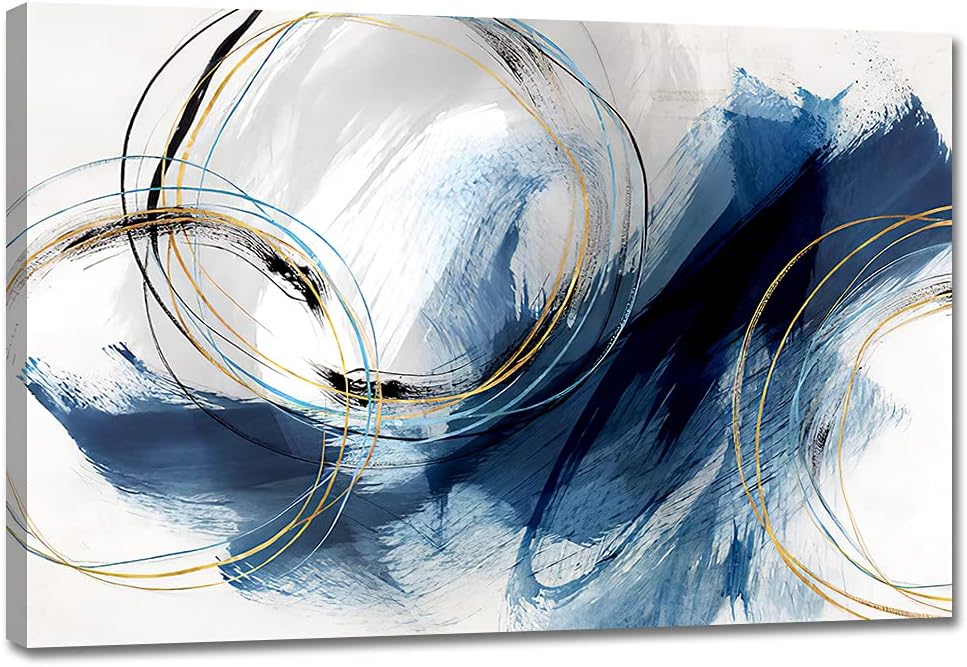 Wall Art Canvas Abstract Art Paintings Blue Fantasy Colorful Graffiti on White Background Modern Artwork Decor for Living Room Bedroom Kitchen 24x16in