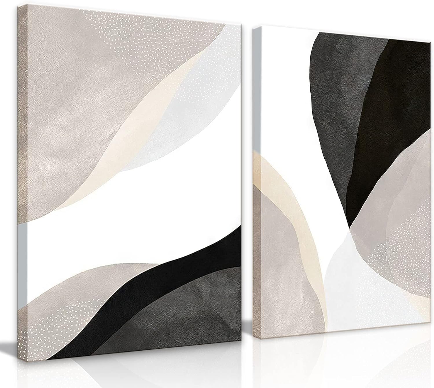 AKWISH 2 of Set Framed Canvas Print Wall Art Black White Beige Color Blocks Abstract Shapes Illustrations Modern Art Minimalist Wall Decor for Living Room Bedroom Office Dining Room 12x16x2