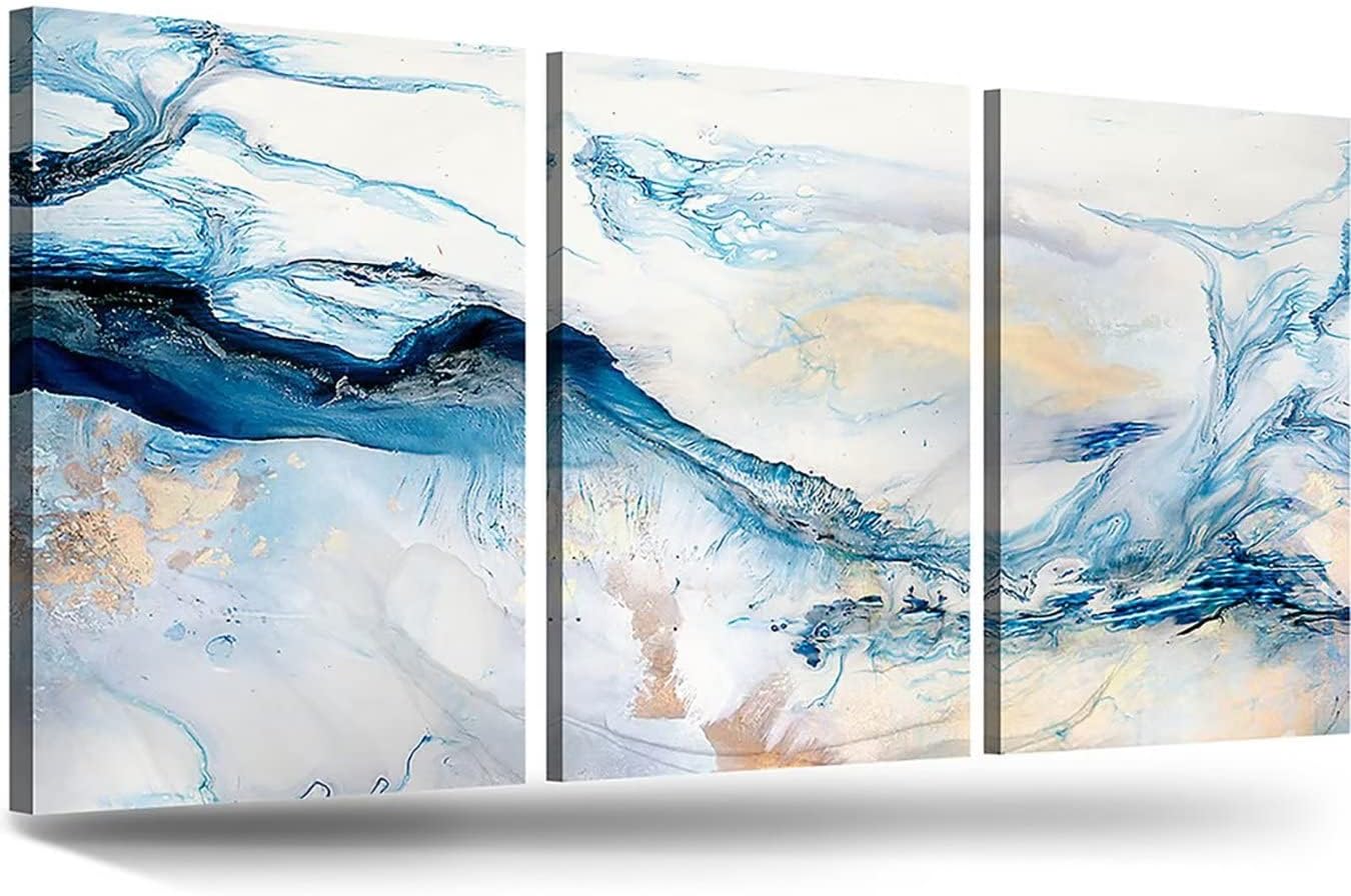 Lucifart Abstract Wall Art Bedroom Wall Decor Living Room Coastal Beach Theme Ocean Navy Blue Art Paintings, Blue Decor for Bathroom Lake house, Inspirational Wall Art 3 Piece Set