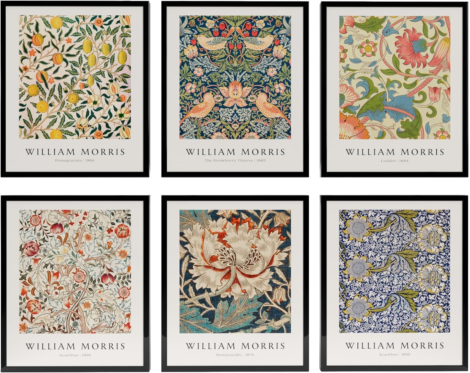 PAINURA William Morris Wall Art, Vintage Prints, Flower Market Wall Art for Bedroom, Famous Paintings Wall Artwork, William Morris Poster, Gallery Wall Art Set 68x10 Prints Framed Wall Art