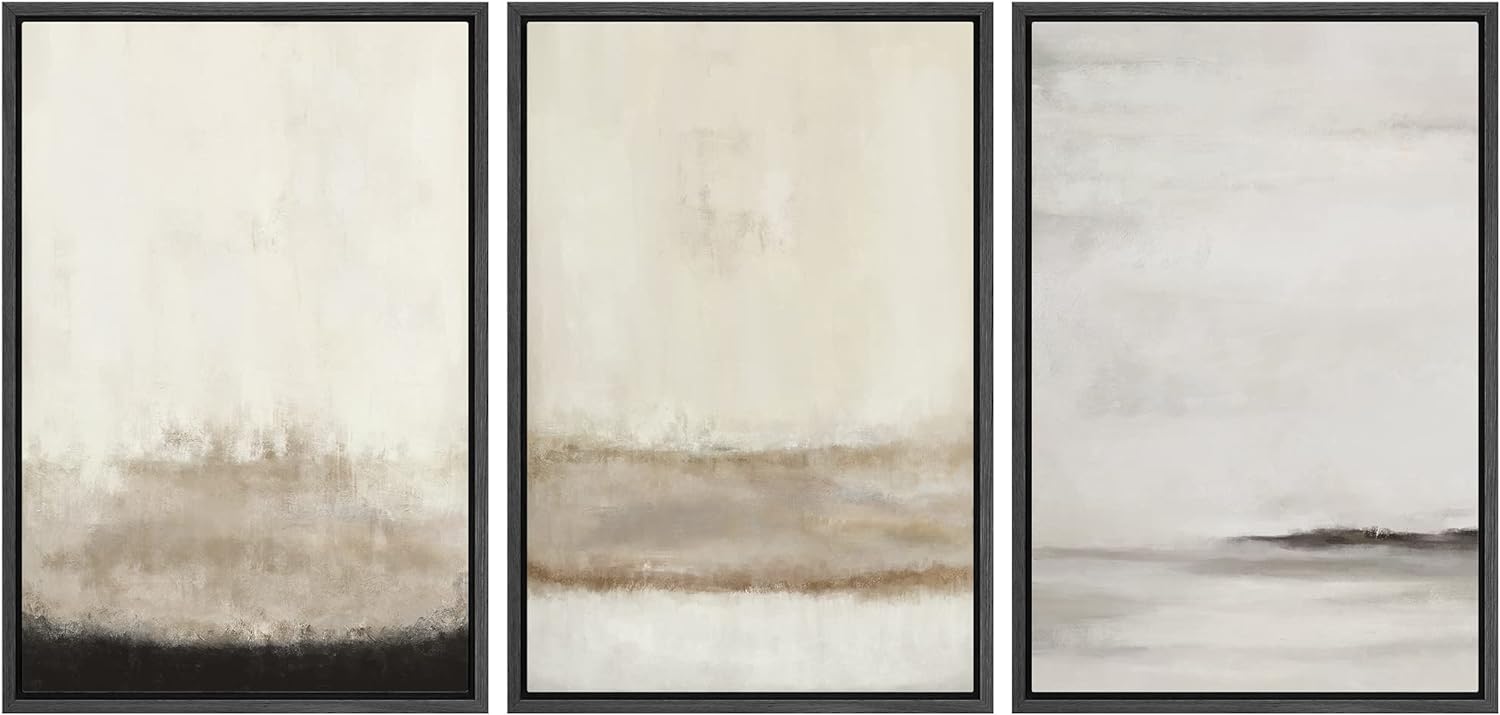 SIGNFORD Framed Canvas Print Wall Art Set Minimal Gray Tan Paint Stroke Landscape Abstract Shapes Digital Art Modern Art Decorative Boho Calm/Zen for Living Room, Bedroom, Office - 16x24x3 Black