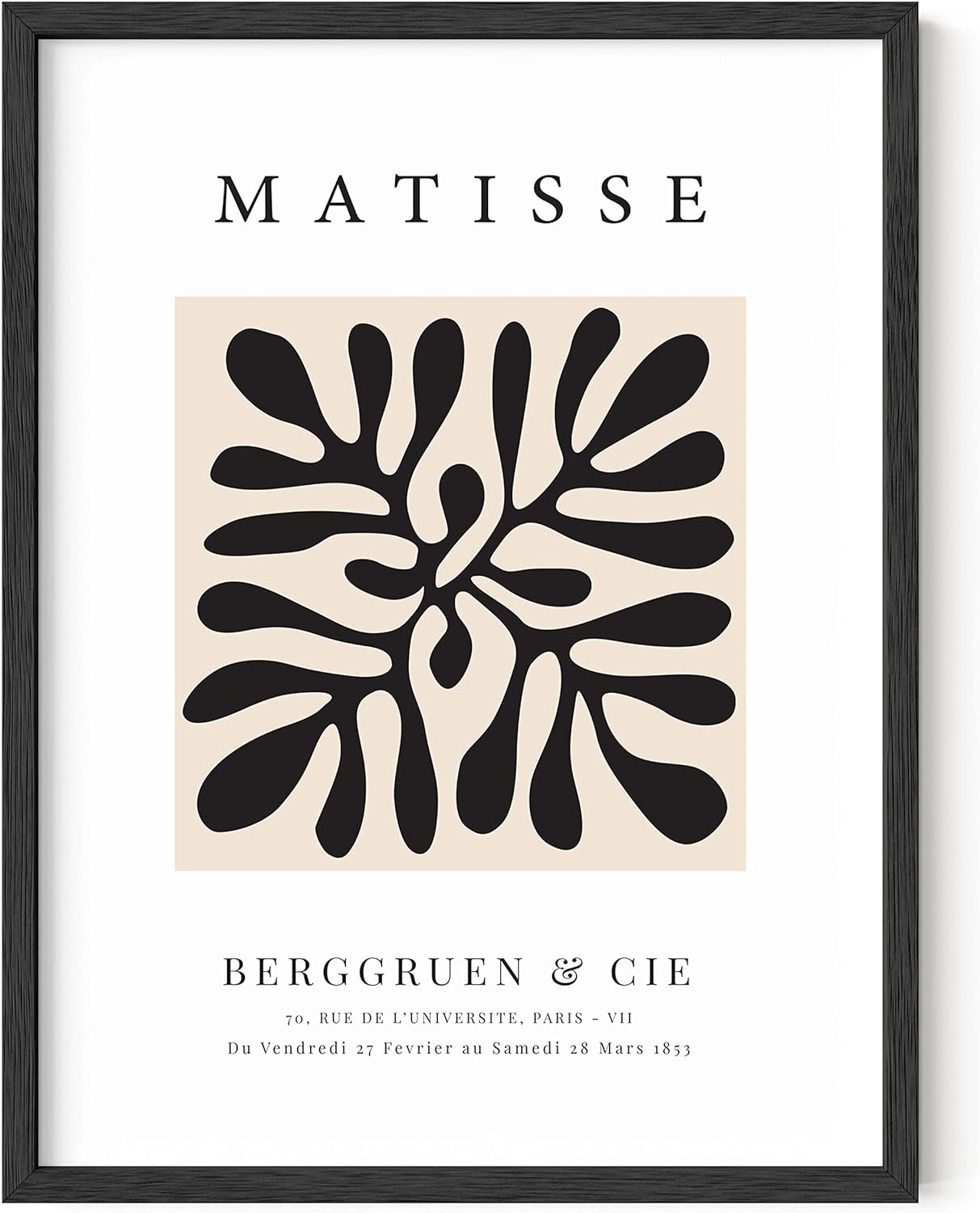 HAUS AND HUES Matisse Poster and Abstract Art Prints - Henri Matisse Prints and Art Exhibition Poster | Matisse Paper Cutouts Aesthetic Art Drawing Black Plant Clover Matisse Framed Black - 12x16