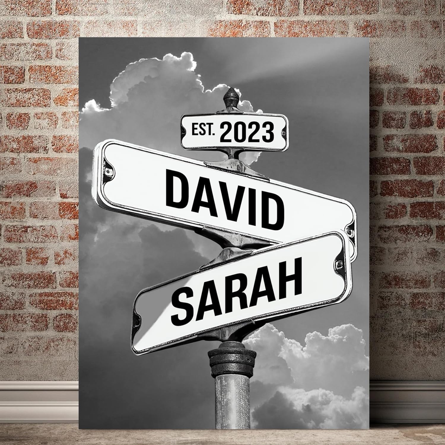 Personalized Canvas Vintage Street Sign For Couples Custom Name Crossroad Sign Poster Gift, Best Gift For Couple, Personalized Name Vintage Street Sign Canvas Print, Wedding Street Art Canvas