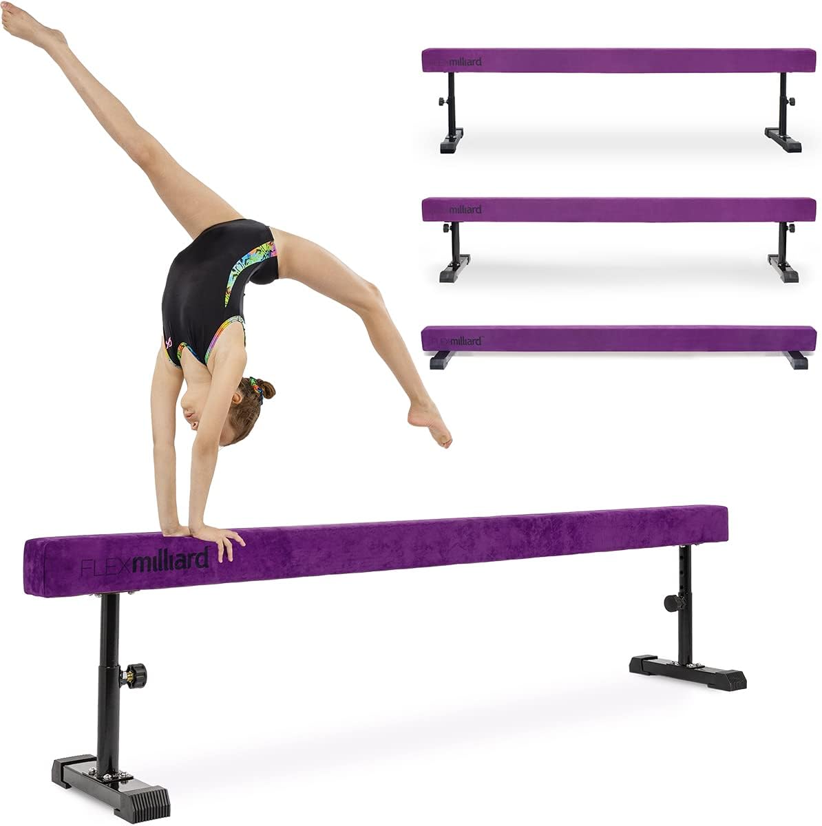 Milliard Patented Adjustable Balance Beam, High and Low (7'7) Floor Beam Suede Gymnastics Competition Style Training with Legs