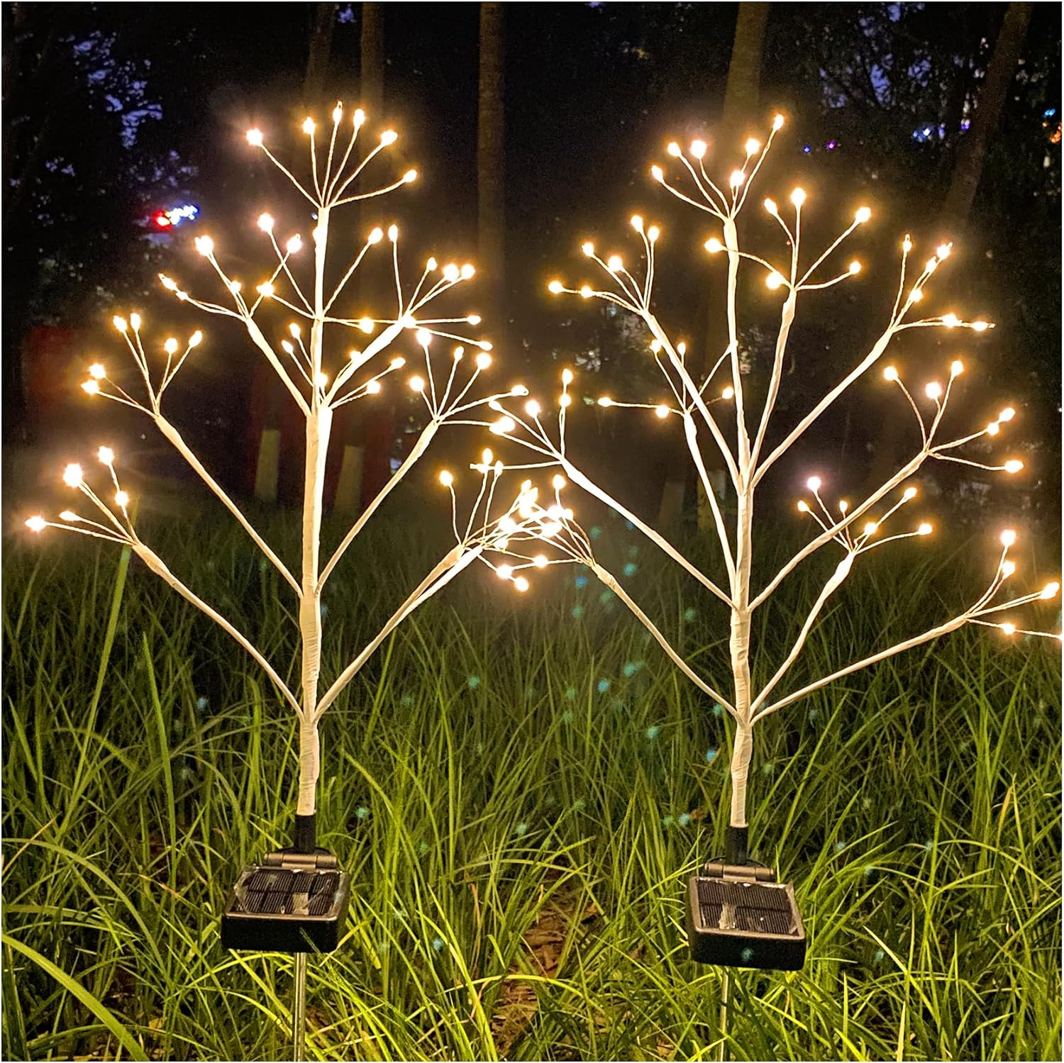 TONULAX Solar Garden Lights - Solar Tree Lights with 2 Lighting Modes, Solar Decorative Lights Outdoor for Pathway, Patio, Front Yard Decoration, Gifts for Mom & Grandma (2 Pack)