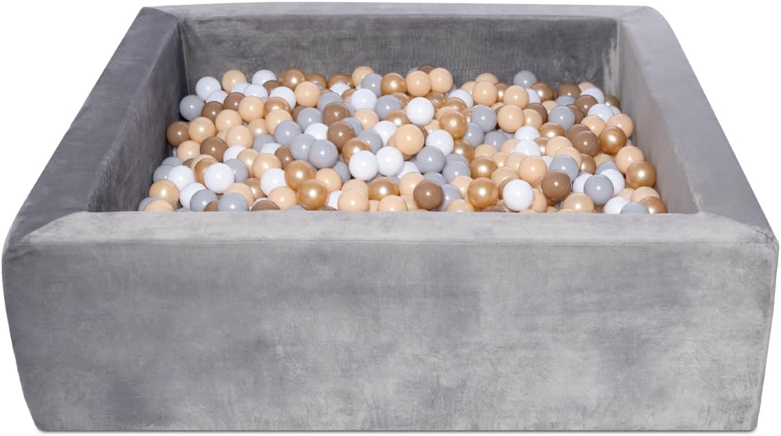 Milliard Professional Grade Square Foam Ball Pit Playpen, for Babies and Toddlers, with Washable Grey Velour Cover, 45x45x14 inches (Balls Not Included)