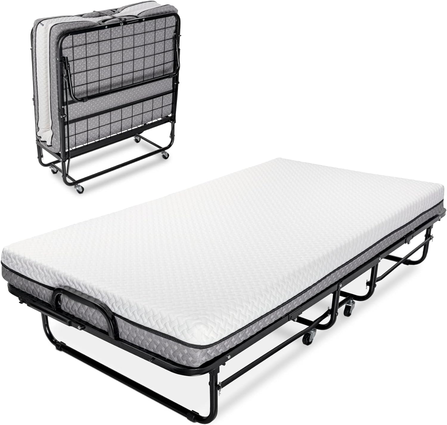 Milliard Deluxe Diplomat Folding Bed  Twin Size - with Luxurious Memory Foam Mattress and a Super Strong Sturdy Frame  75 x 38