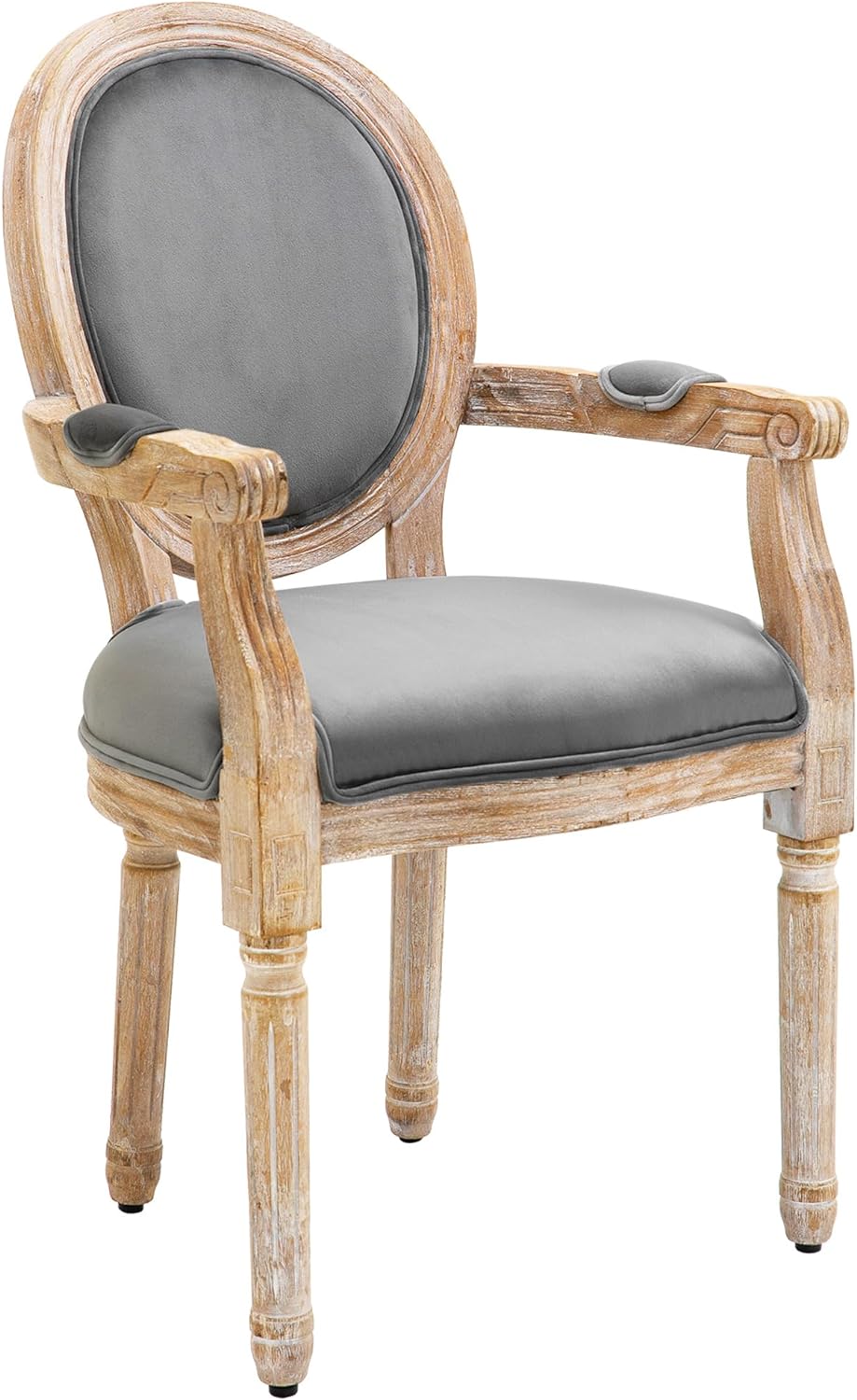 HOMCOM Vintage Dining Chair with Round Back, Thick Sponge Padded Seat and Section Armrest with Wood Frame, Grey