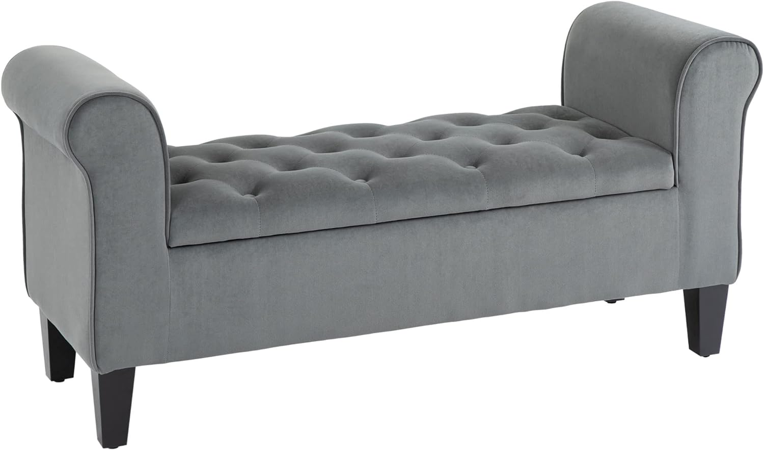 HOMCOM Button-Tufted Storage Ottoman Bench, Upholstered Bench with Rolled Armrests for Living Room or Hallway, Gray