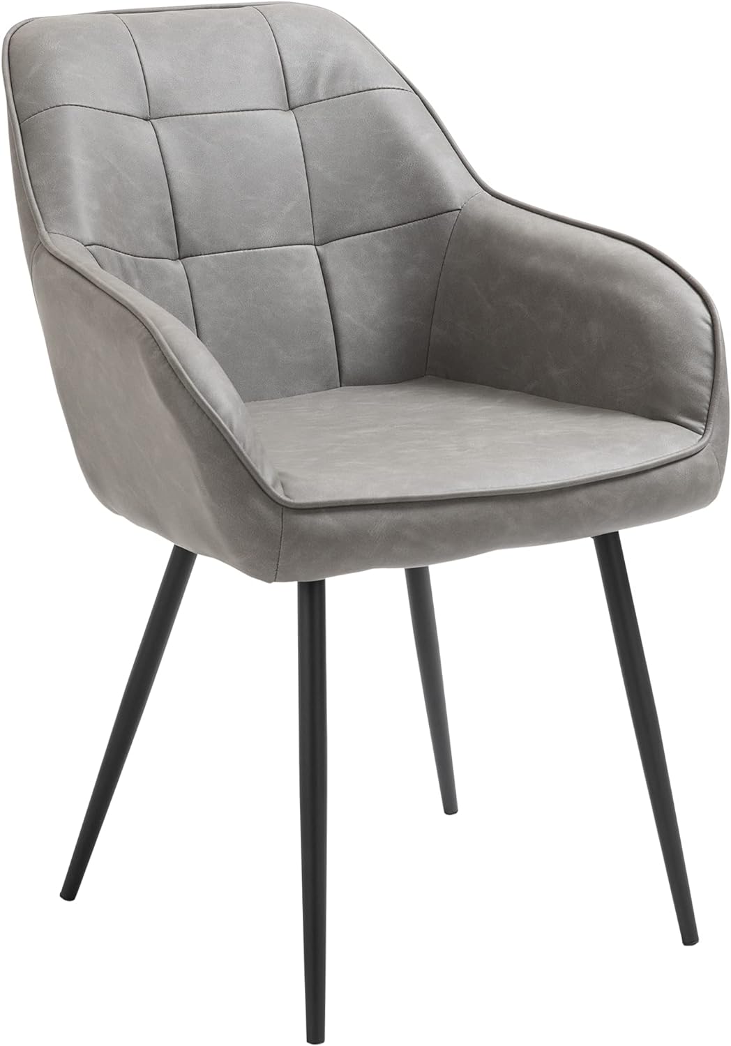 HOMCOM Modern Style Dining Chair Back Accent Chair with PU Leather Upholstery and Metal Legs for Living Room, Light Grey