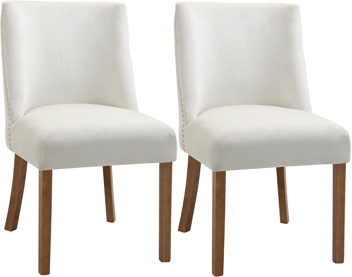 HOMCOM Modern Dining Chairs Set of 2 with High Back, Dining Room Chairs with Nailhead Trim, Upholstered Seats and Solid Wood Legs for Kitchen, Cream White