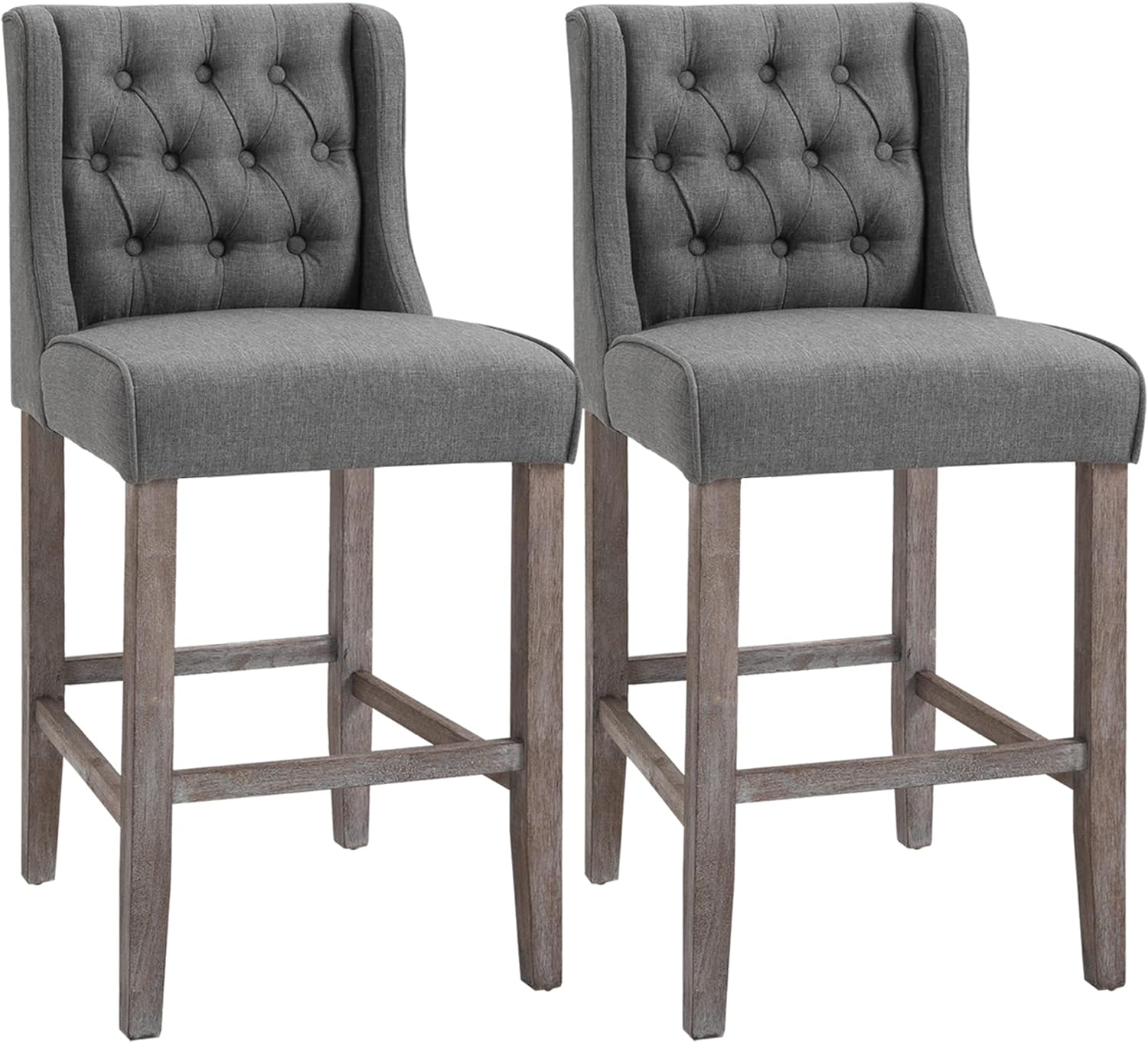 HomCom 40 Tufted Wingback Counter Height Armless Bar Stool Dining Chair Set of 2 - Grey