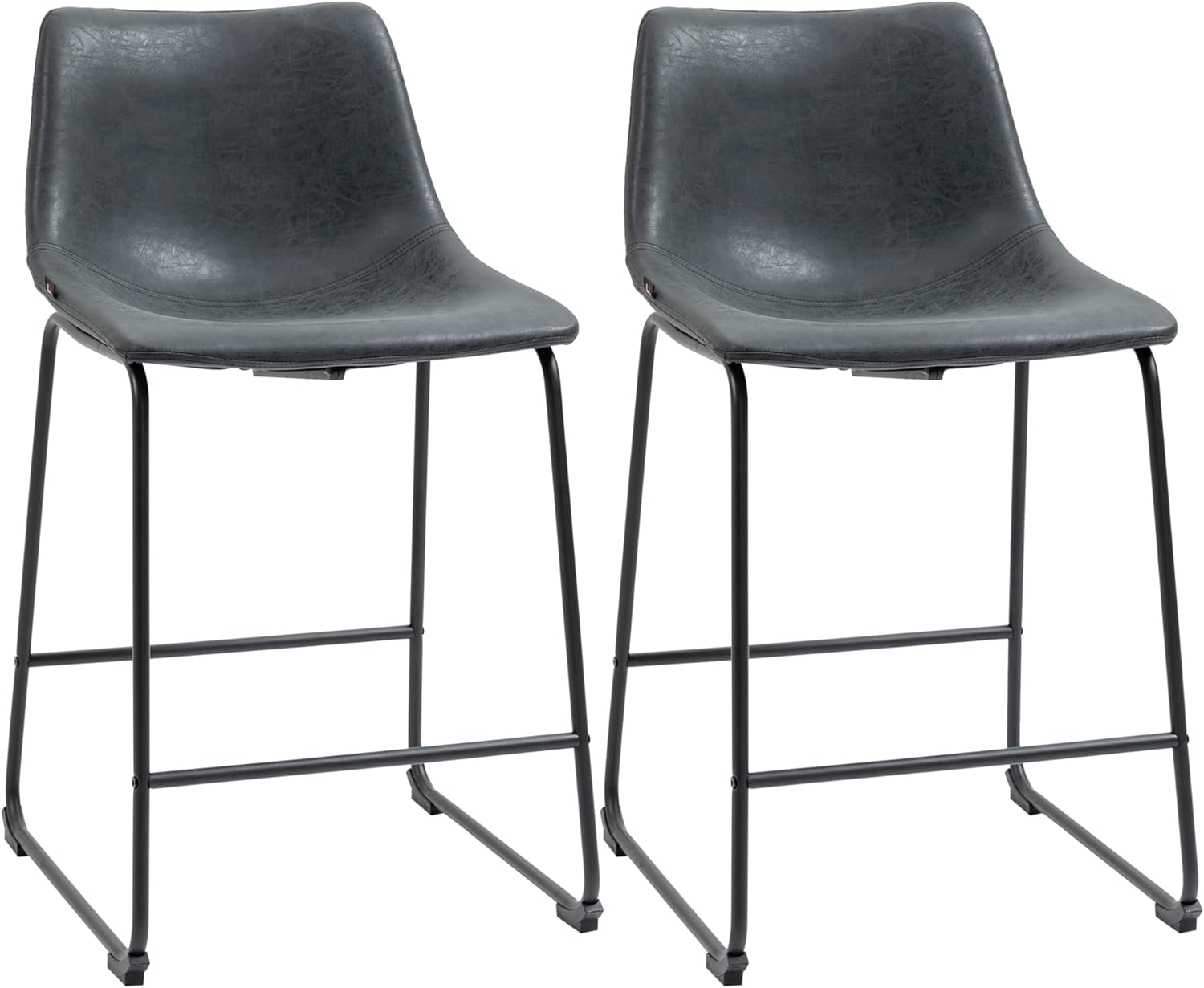 HOMCOM Counter Height Bar Stools, Vintage PU Leather Barstools with Footrest for Dining Room, Home Bar, Kitchen, Set of 2, Black