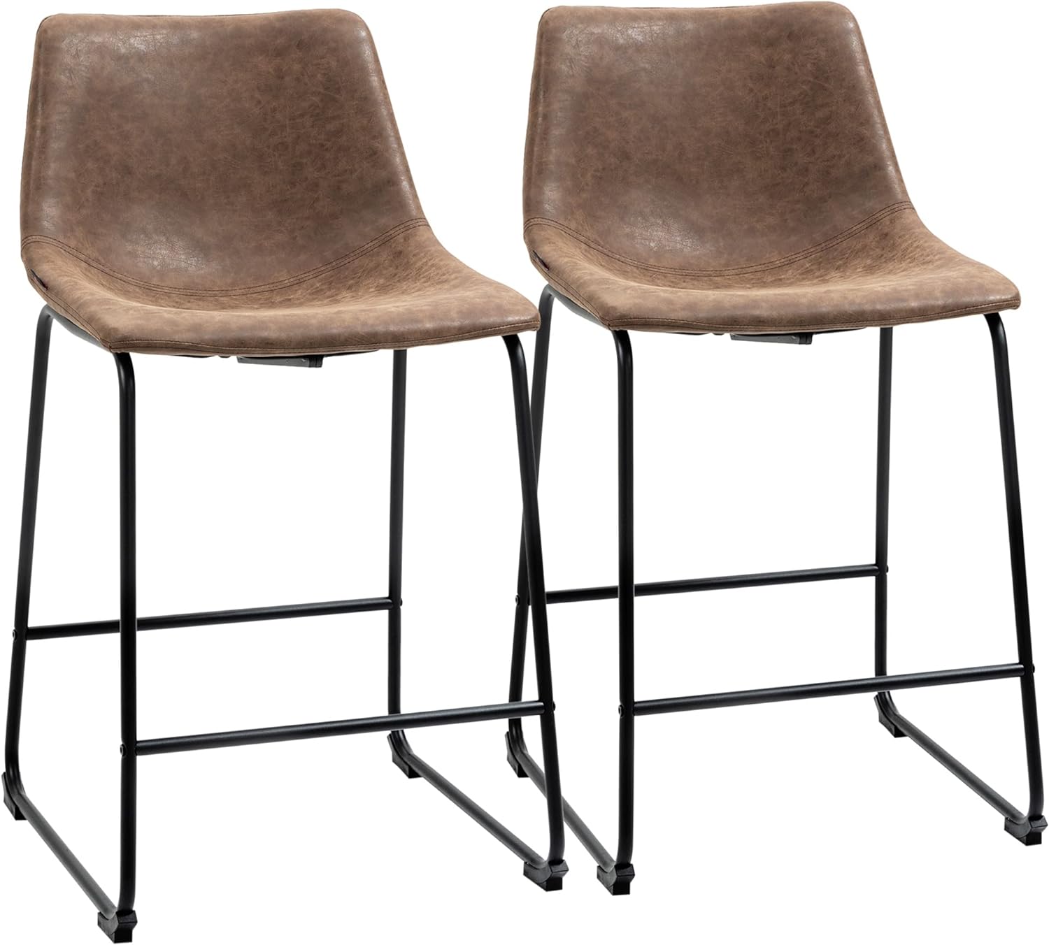 HOMCOM Counter Height Bar Stools, Vintage PU Leather Barstools with Footrest for Dining Room, Home Bar, Kitchen, Set of 2, Brown