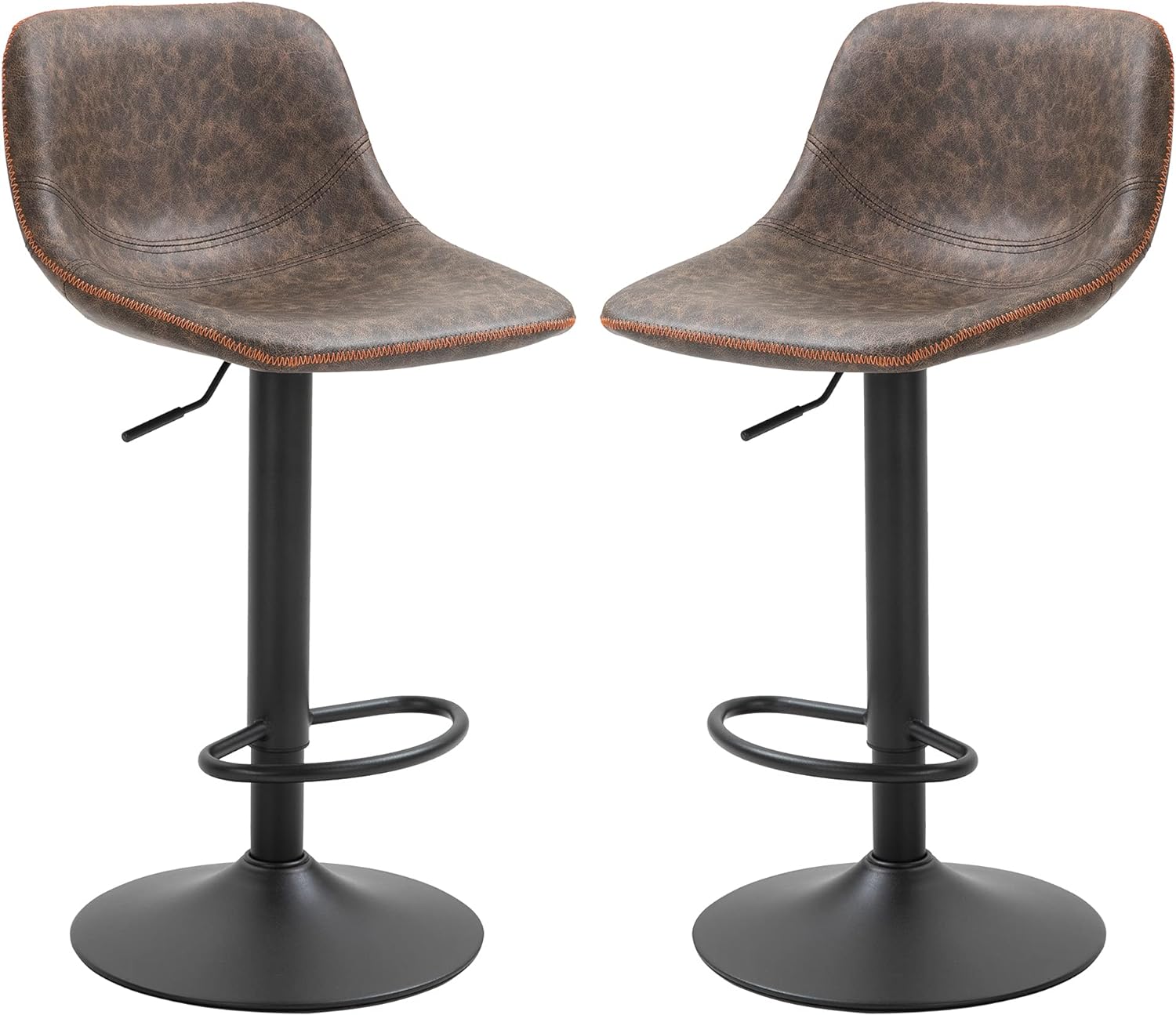 HOMCOM Adjustable Bar Stools, Swivel Bar Height Chairs Barstools Padded with Back for Kitchen, Counter, and Home Bar, Set of 2, Brown