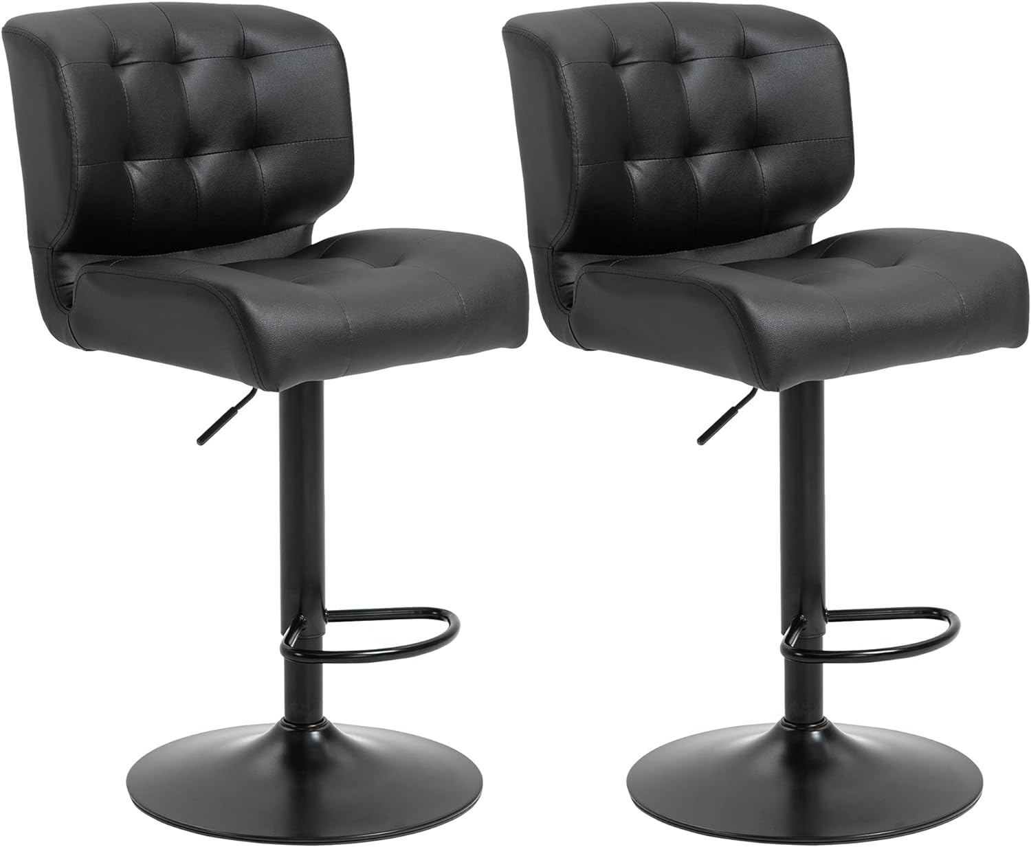 HOMCOM Bar Height Bar Stools Set of 2 with Adjustable Seat, Thick Padded Cushion and Metal Footrest for Home Bar, Black