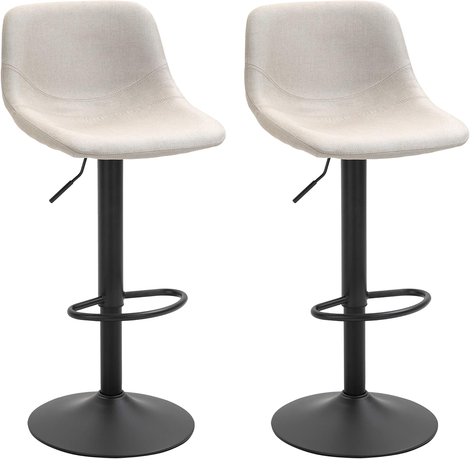 HOMCOM Adjustable Bar Stools, Swivel Bar Height Chairs Barstools Padded with Back for Kitchen, Counter, and Home Bar, Set of 2, Cream White