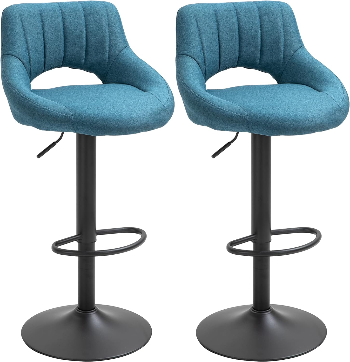 HOMCOM Bar Stools Set of 2, Swivel Bar Height Barstools Chairs with Adjustable Height, Round Heavy Metal Base, and Footrest, Blue