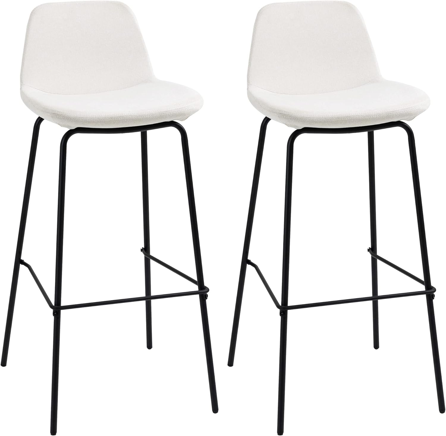 HOMCOM 29.5 Bar Stools Set of 2, Upholstered Extra Tall Barstools, Armless Bar Chairs with Back, Steel Legs, Cream White