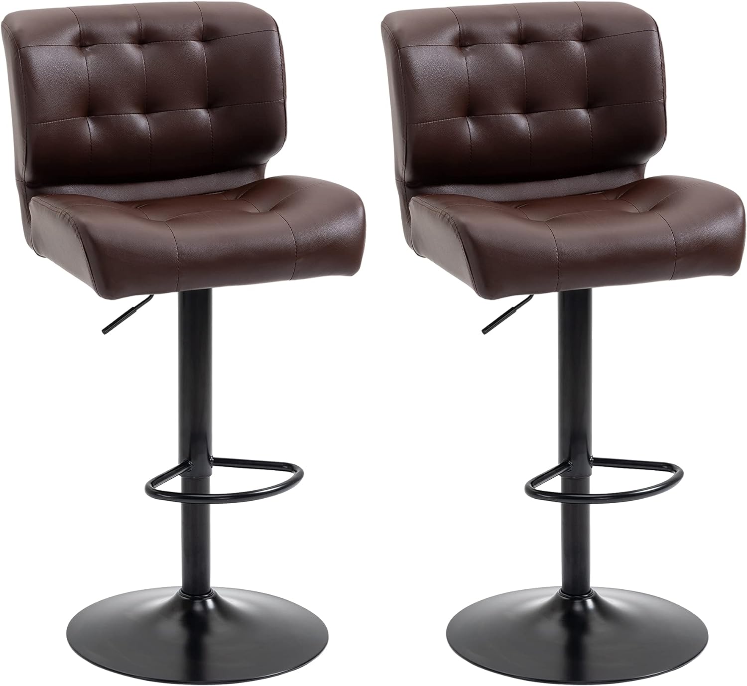 HOMCOM Bar Height Bar Stools Set of 2 with Adjustable Seat, Thick Padded Cushion and Metal Footrest for Home Bar, Brown