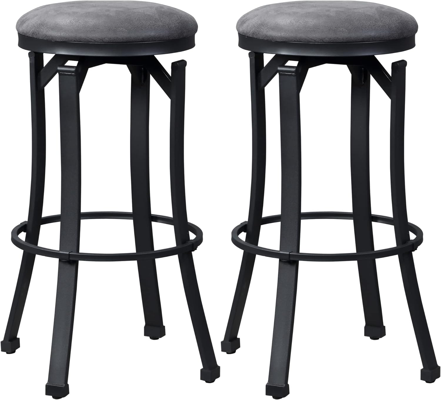 HOMCOM Bar Stools Set of 2, Vintage Barstools with Footrest and Microfiber Cloth, 29 Inch Bar Height Stool with Powder-Coated Steel Legs for Kitchen and Dining Room, Dark Grey