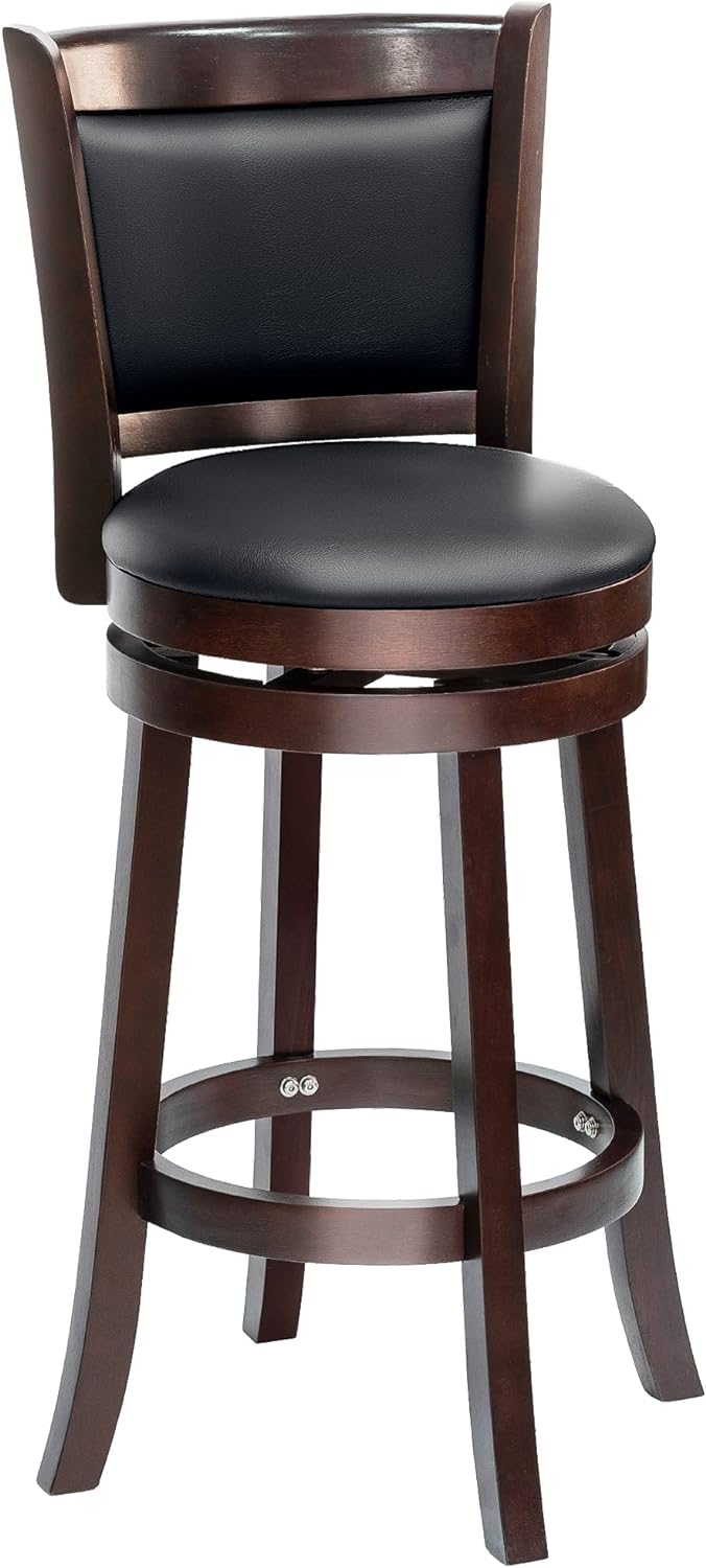 HOMCOM Classic Bar Stool Swivel Barstool with PU Leather Upholstered Mid-Back and Footrest, 30.25 Inch Seat Height, Black