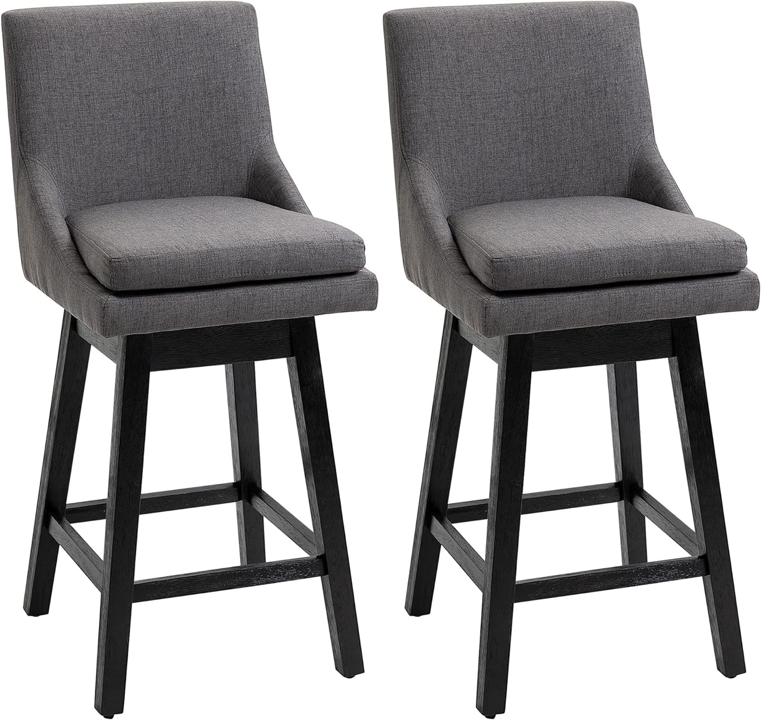 HOMCOM Bar Height Bar Stools Set of 2, Armless Upholstered Swivel Barstools Chairs with Soft Padding Cushion and Wood Legs, Dark Gray