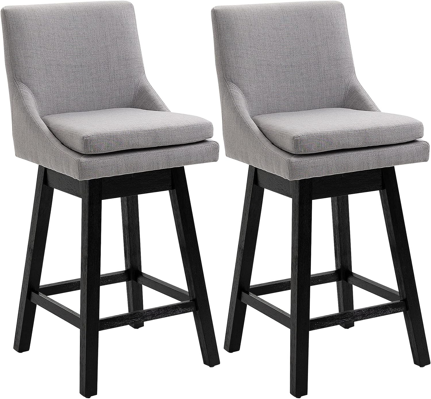 HOMCOM Bar Height Bar Stools Set of 2, Armless Upholstered Swivel Barstools Chairs with Soft Padding Cushion and Wood Legs, Light Gray