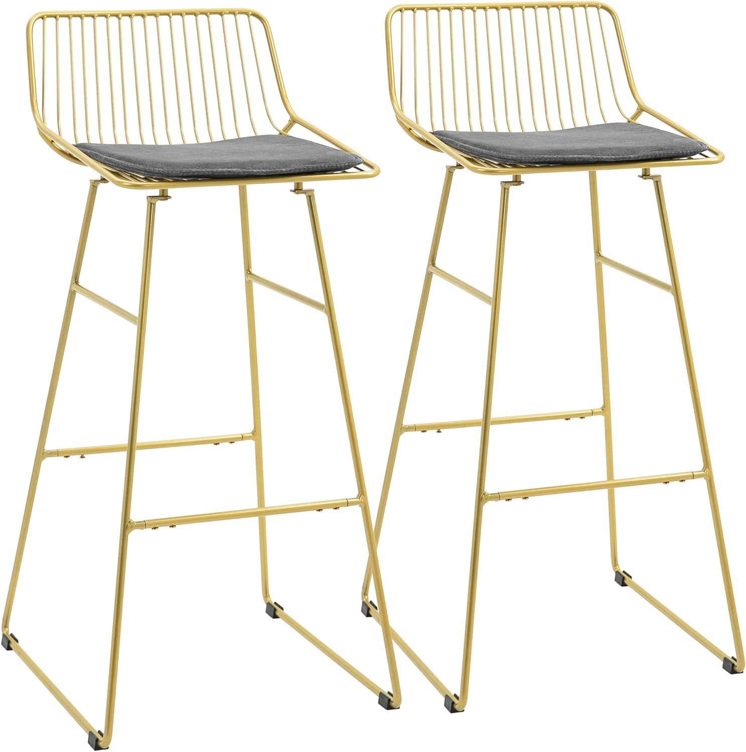 HOMCOM Modern Bar Stools Set of 2, Metal Wire Bar Height Barstools, 30 Inch Bar Chairs for Kitchen with Removable Cushion, Back and Footrest, Gold