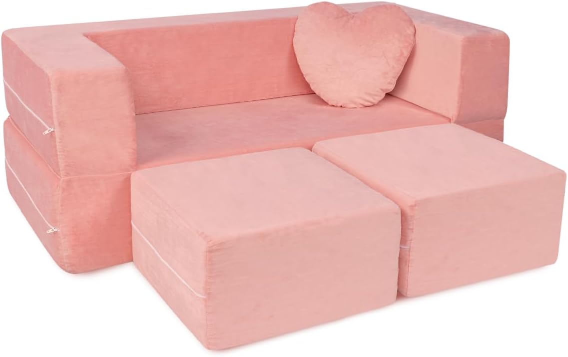 Milliard Kids Couch - Modular Kids Sofa for Toddler and Baby Playroom/Bedroom Furniture (Pink) with Bonus Pillow