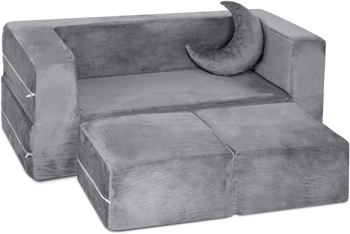 Milliard Kids Couch - Modular Kids Sofa for Toddler and Baby Playroom/Bedroom Furniture (Grey) with Bonus Pillow