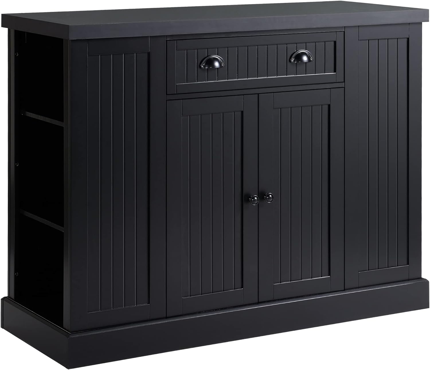 HOMCOM Cottage Kitchen Island with Storage, Buffet Cabinet with Drawer, 2-Door Cupboard, 4 Adjustable Side Open Shelves for Dining Room, Black