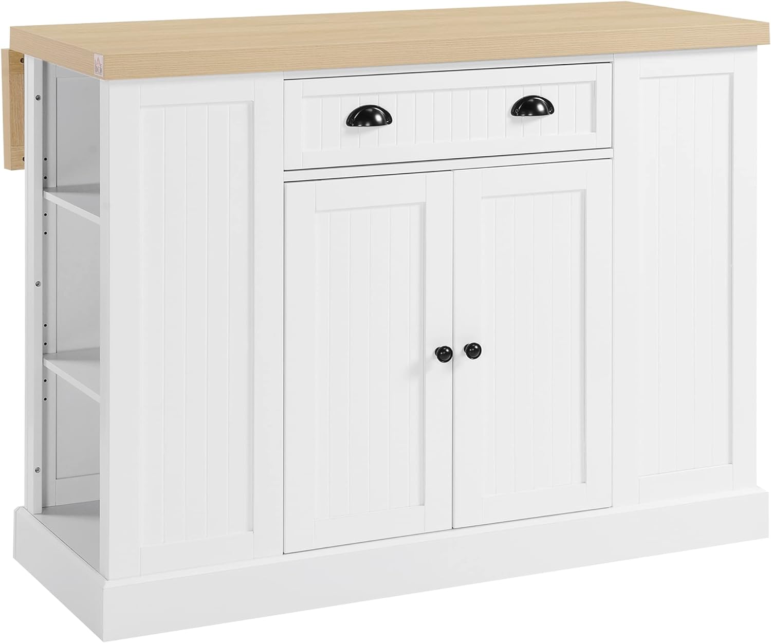 HOMCOM 47 Fluted-Style Wooden Kitchen Island, Kitchen Countertop Storage Cabinet with Drop Leaf, Drawer, Open Shelves, Storage, White