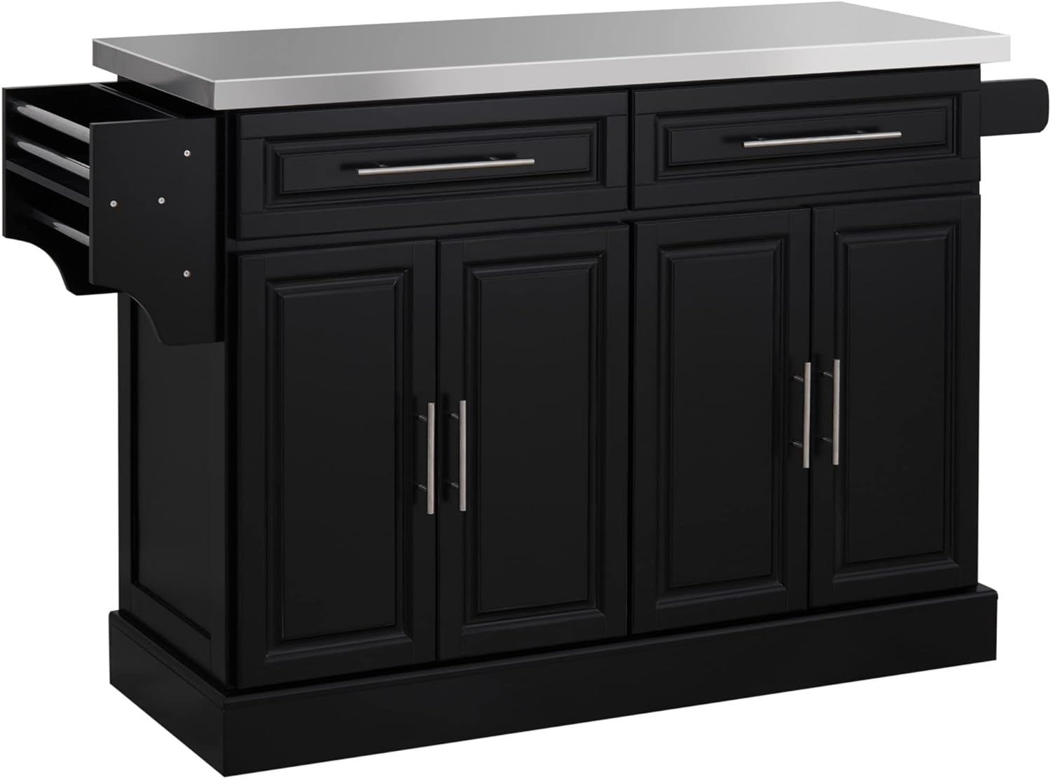 HOMCOM Rolling Kitchen Island with Storage, Portable Kitchen Cart with Stainless Steel Top, 2 Drawers, Spice, Knife and Towel Rack and Cabinets, Black