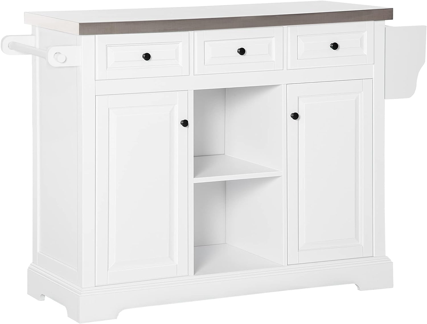 HOMCOM Rolling Kitchen Island with Storage, Kitchen Cart with Stainless Steel Top, Spice Rack & Drawers, White